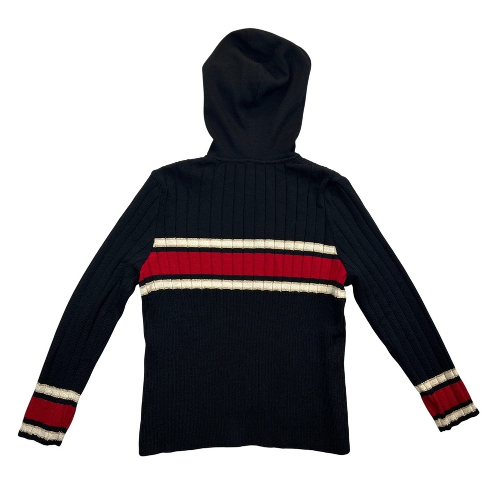 St John Sport Sweater Womens S Black Red White Stripe Full Zip‎ Hooded - Picture 2 of 5